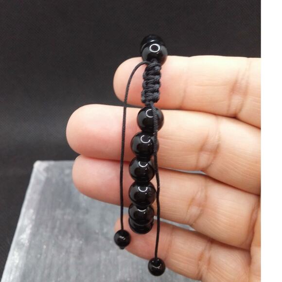 Artisan Made Obsidian Stone Bracelet Black Beaded Adjustable Cord Stackable NEW - Picture 6 of 8
